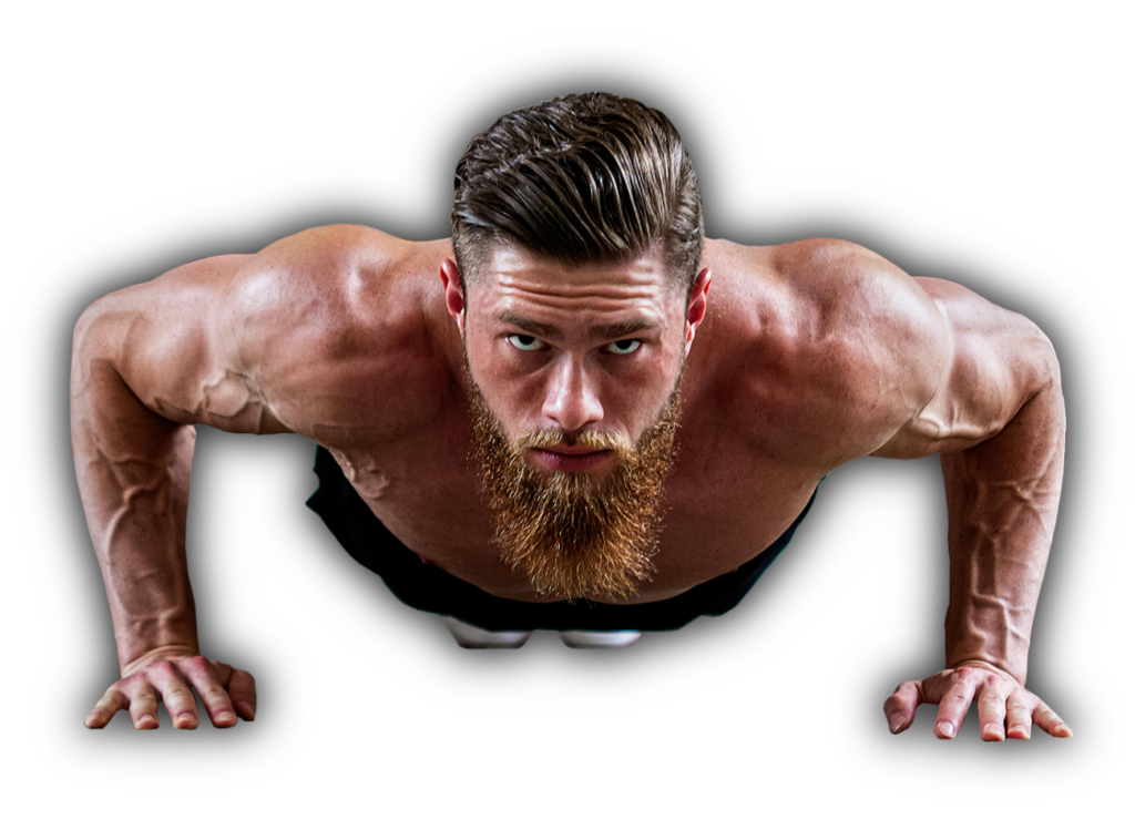 man doing push-ups for personal training pricing backdrop